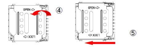 4. 切り欠けの方向 (3) に注意し micro SIM カードの金属面を下に向け SIM カードスロットにのせま す 5.