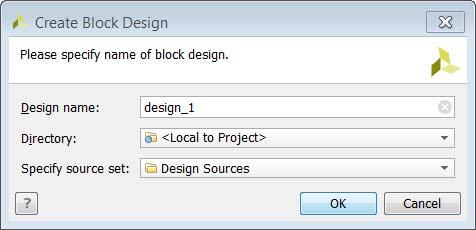 第 4 章 : エンベデッドデザインでの MicroBlaze プロセッサの使用 MicroBlaze プロセッサを使用したデザイン 1. Flow Navigator の [IP Integrator] の下の [Create Block Design] をクリックし [Create Block Design] ダイアログボックスを開きます 2.