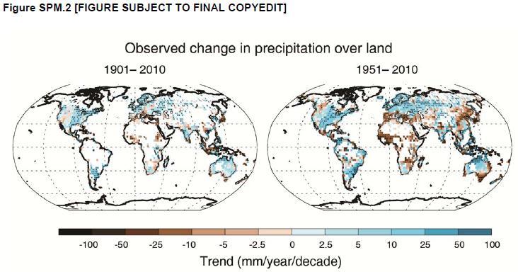 観測された陸上降水量の変化 傾向 (mm/ 年 /10 年 ) 1950 年ごろ以降 世界規模で寒い日や寒い夜の日数が減少し 暑い日や暑い夜の日数が増加した可能性が非常に高い また 陸域での強い降水現象の回数は