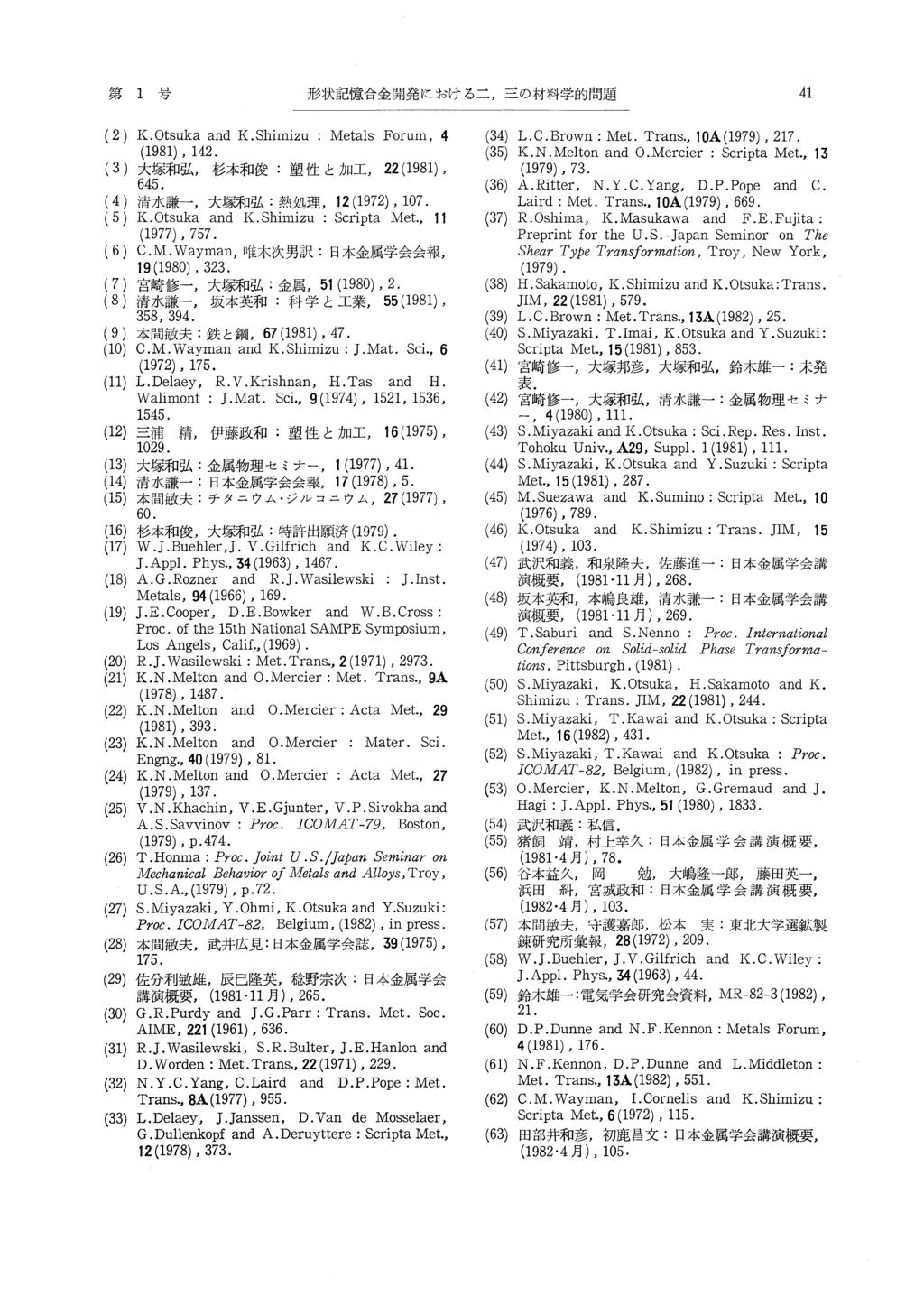 ( 2 ) K. Otsuka and K. Shimizu : Metals Forum, 4 (34) L.C.Brown : Met. Trans., 10A (1979), 217. (1981), 142. (35) K.N.Melton and 0.Mercier : Scripta Met., 13 (1979), 73. (36) A.Ritter, N.Y.C.Yang, D.