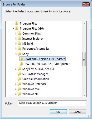6. [Browse] を押して下さい 7. Computer C: Program Files( 1) Sony DWR-S01D Version 1.