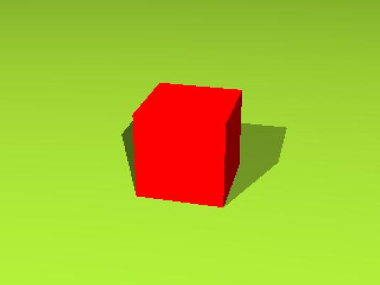 translate <0, -1, 0> // 物体の位置 /* 物体の設定 */ object { Cube // 立方体 // texture {T_Dark_Green_Glass // 素材 pigment {color Red // 物体を単色で塗る scale <1,1,1> // 拡大, 縮小 rotate <0,0,0> // 回転