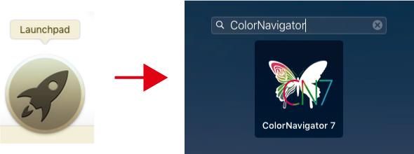 Mac 次のいずれかの方法でメインウィンドウを開きます アプリケーション フォルダ内にある ColorNavigator 7 アイコンをダブルクリックし ます DockのLaunchPadアイコンをクリックして検索エリアに ColorNavigator 7 と入力し 表示される検索結果から ColorNavigator 7