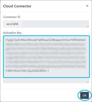 (6) ダイアログ Cloud Connector で Activation Key が表示されます