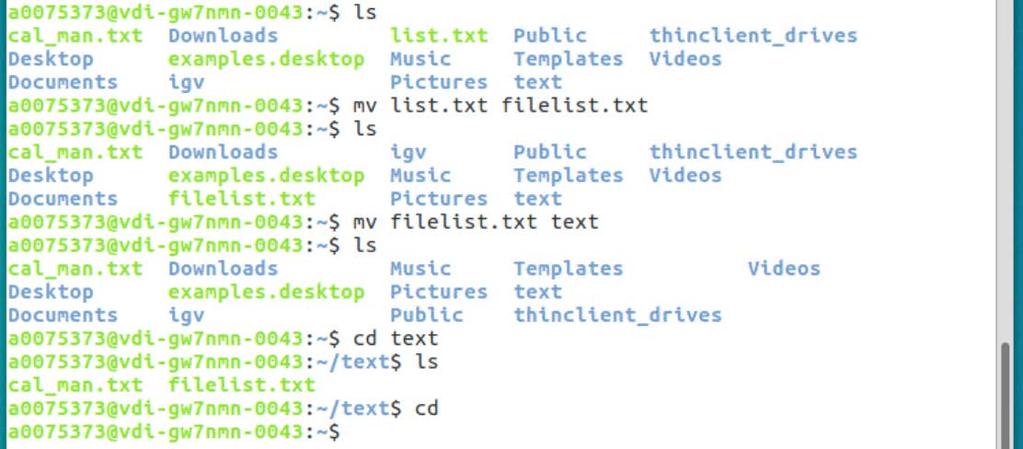 txt に変更し, 3 ls コマンドによって, ファイルネームが書き換えられていることを確認 4 mv filelist.txt text コマンドによって,filelist.