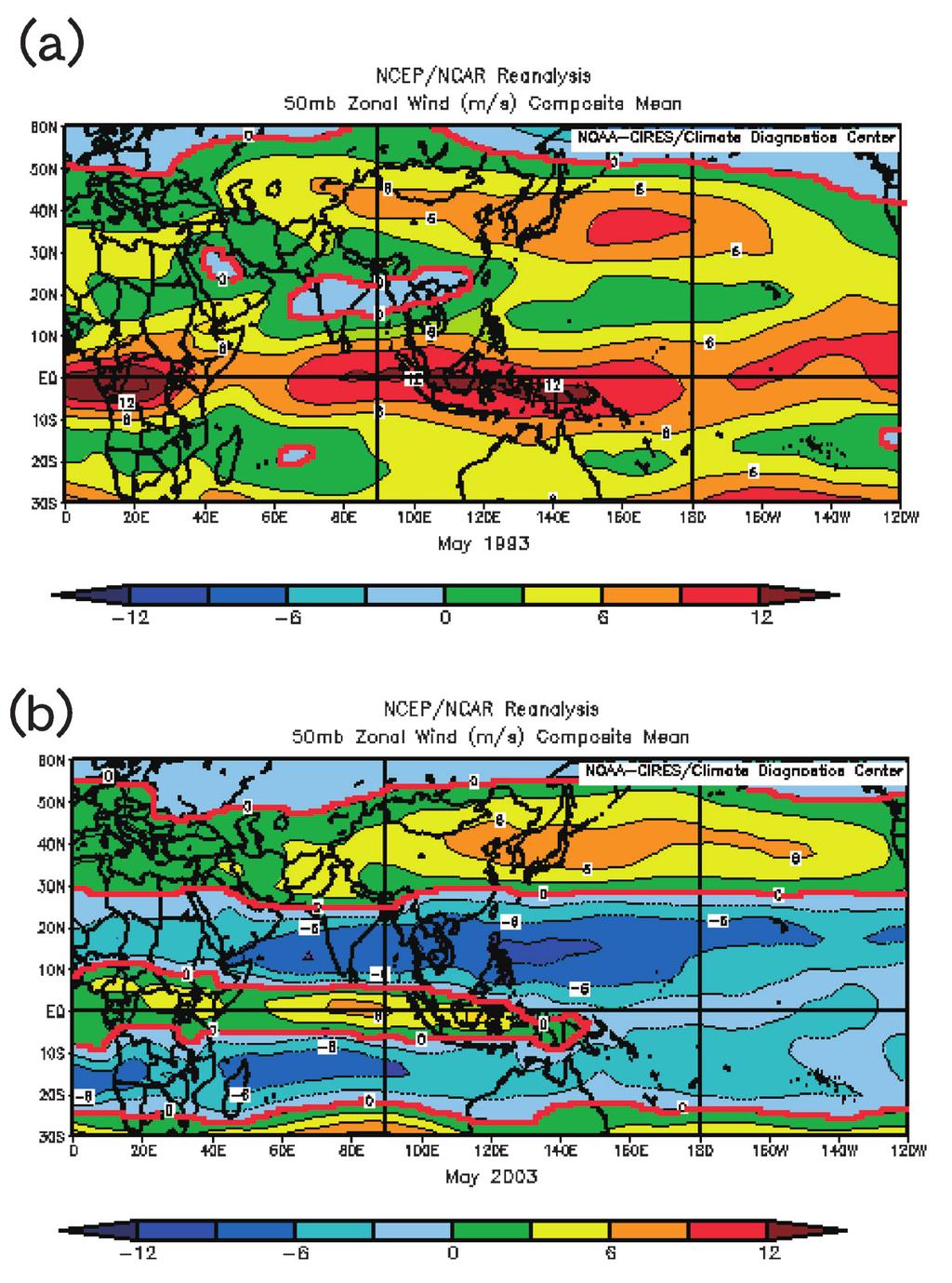 2003 年冷夏の総観気候学的解析 が 1993 年より強いといえる 図 9に2003年と1993年の100 hpa高度場を示している 100 hpa 高度場において 各月ともにチベット高気圧の 中心に特徴がみられた 6 月のチベット高気圧は 2003 年 の方が西偏している その一方で7月は1993年が双峰型 2003年がイランモード Zhang and Qian, 2002 であった 8 月