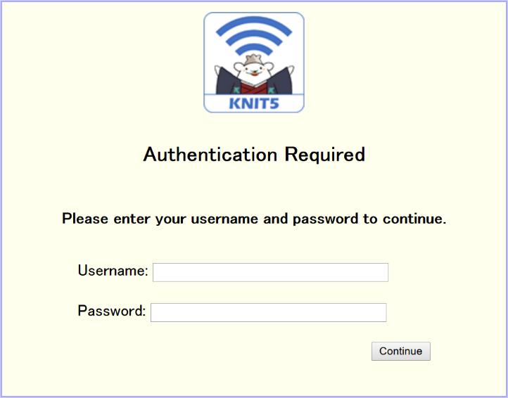 児島 学が提供するサービス KNIT5-OPEN: 在籍者 ( オープンネット /OpenNet) 児島 学 ID をお持ちの在籍者向け無線 LAN インターネット接続サービスです パスフレーズは学術情報基盤センターホームページをご参照ください Web ブラウザを いて ID とパスワードを
