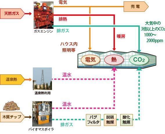 スマートアグリ技術開発 量産化 背景 目的 日本農業がかかえる大規模化や生産効率向上の課題を当社技術で解決 概要 地域に最適なエネルギー源を活用した農業ビジネスモデルを提案 技術の概念図 三元触媒 温水 大気中より高濃度の CO2 Max.