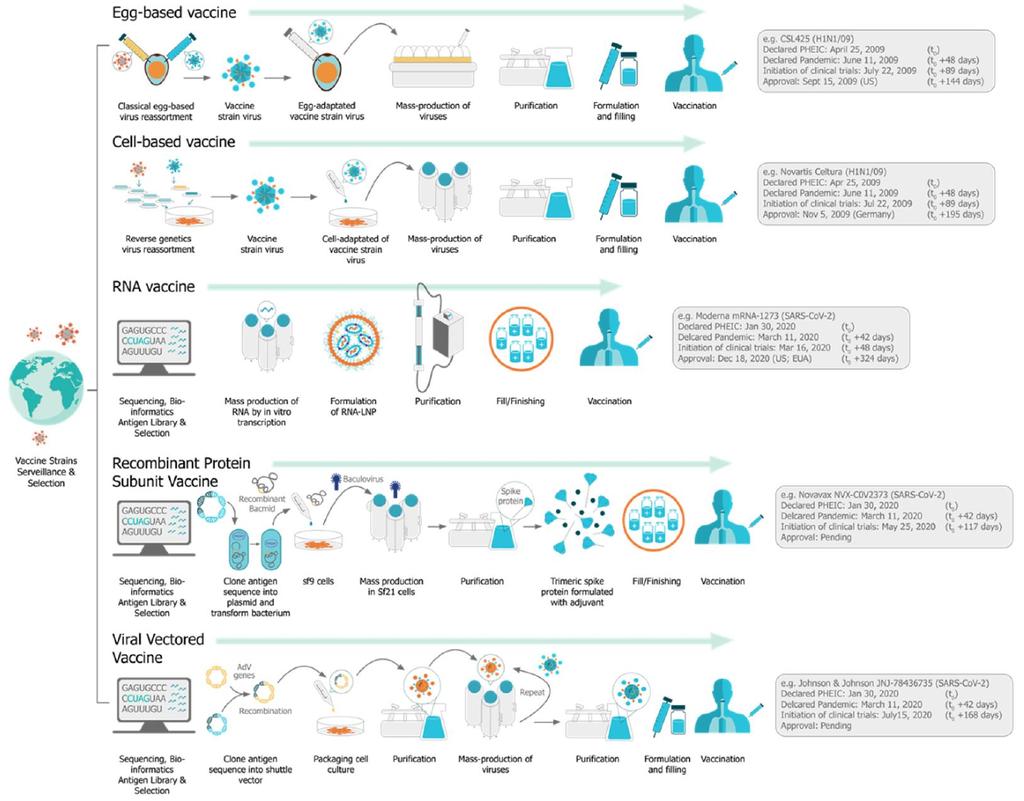 様々なワクチンプラットホームの製造プロセス (Vaccine 9:97 2021,