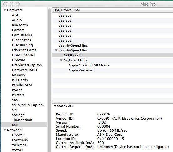 左上の Apple マークをクリックし システムプロファイラ を開き この Mac について > システムレポート