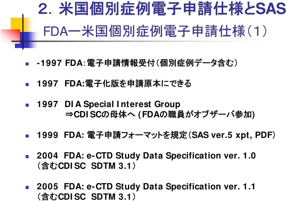 がオブザーバ 参 加 ) 1999 FDA: 電 子 申 請 フォーマットを 規 定 (SAS ver.