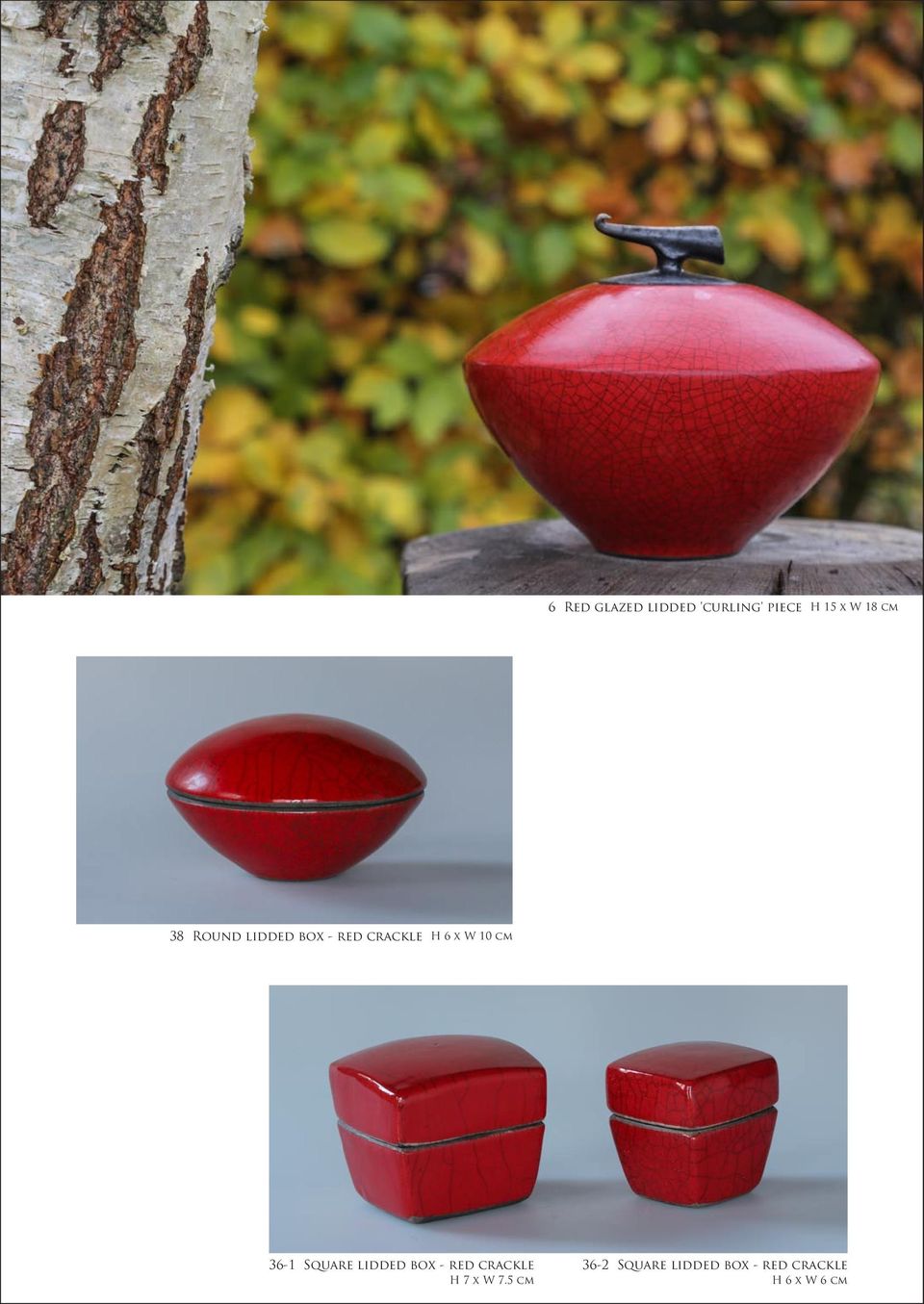 cm 36-1 Square lidded box - red crackle H 7 x W 7.