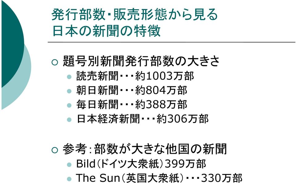約 388 万 部 日 本 経 済 新 聞 約 306 万 部 参 考 : 部 数 が 大 きな 他 国 の