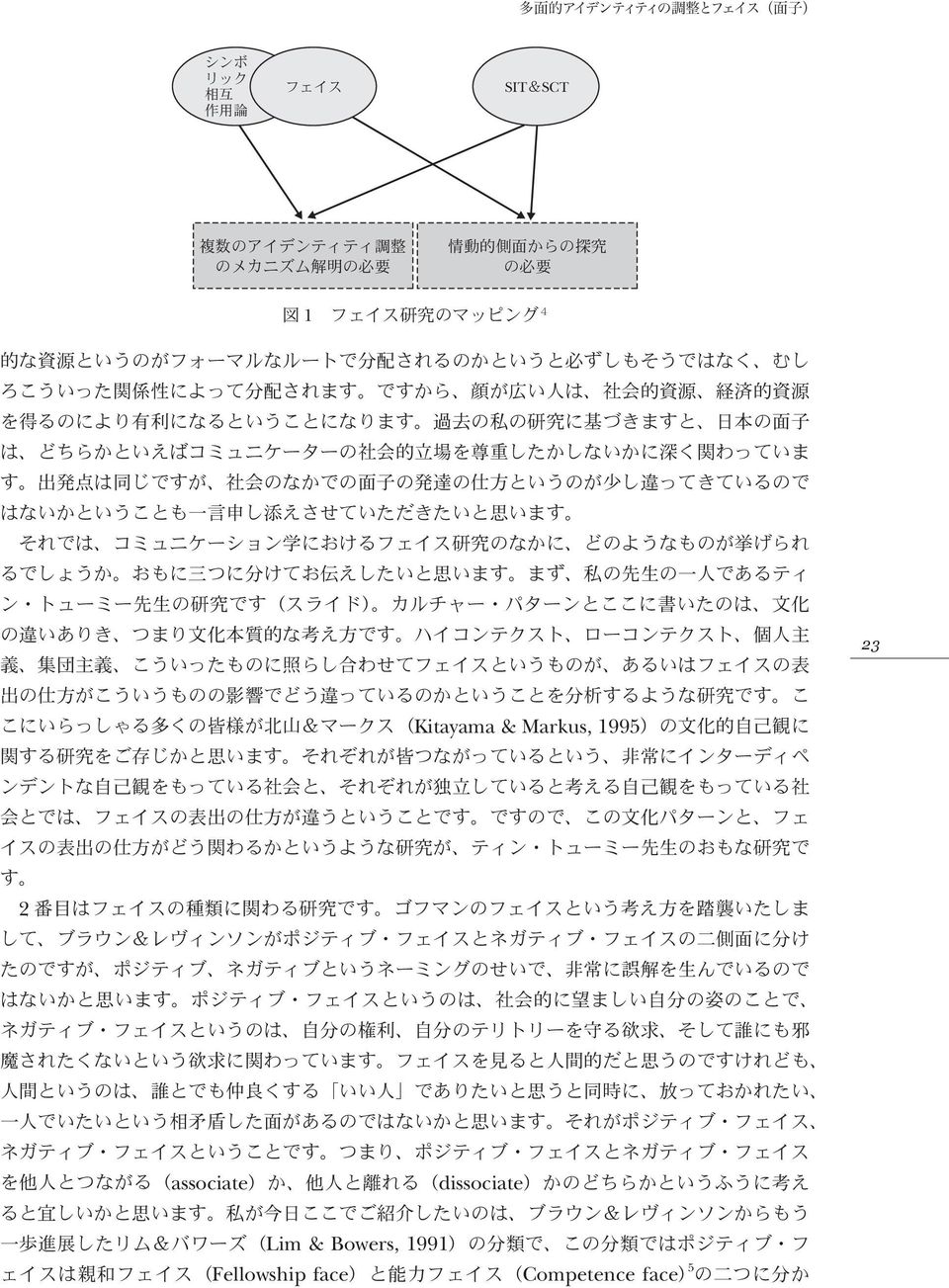 必 要 図 1 フェイス 研 究 のマッピング 4 Kitayama & Markus, 1995 2