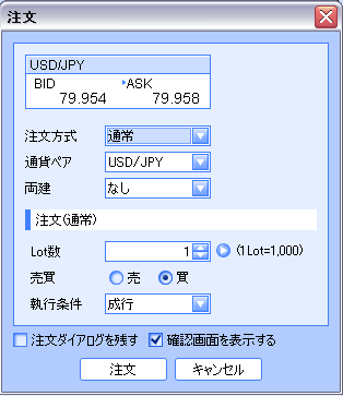 1. 新規注文を出したい通貨ペアをクリックします ここでは レートパネル から USD/JPY を選択します 2.