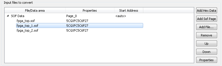 2-3. 変換ファイルの設定 Convert Programming Files ウィンドウの下部 Input files to convert 欄で設定します JIC ファイルの詳細は 本資料を入手された販売代理店の技術情報サイトにて公開中の下記資料をご参照ください Quartus II JTAG Indirect Configuration ユーザ ガイド 1 変換する SOF