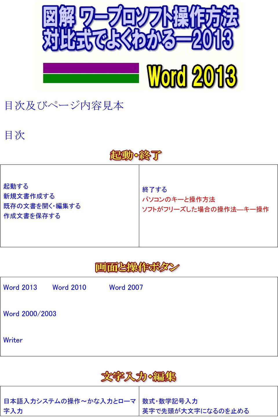作 Word 2013 Word 2010 Word 2007 Word 2000/2003 Writer 日 本 語 入 力