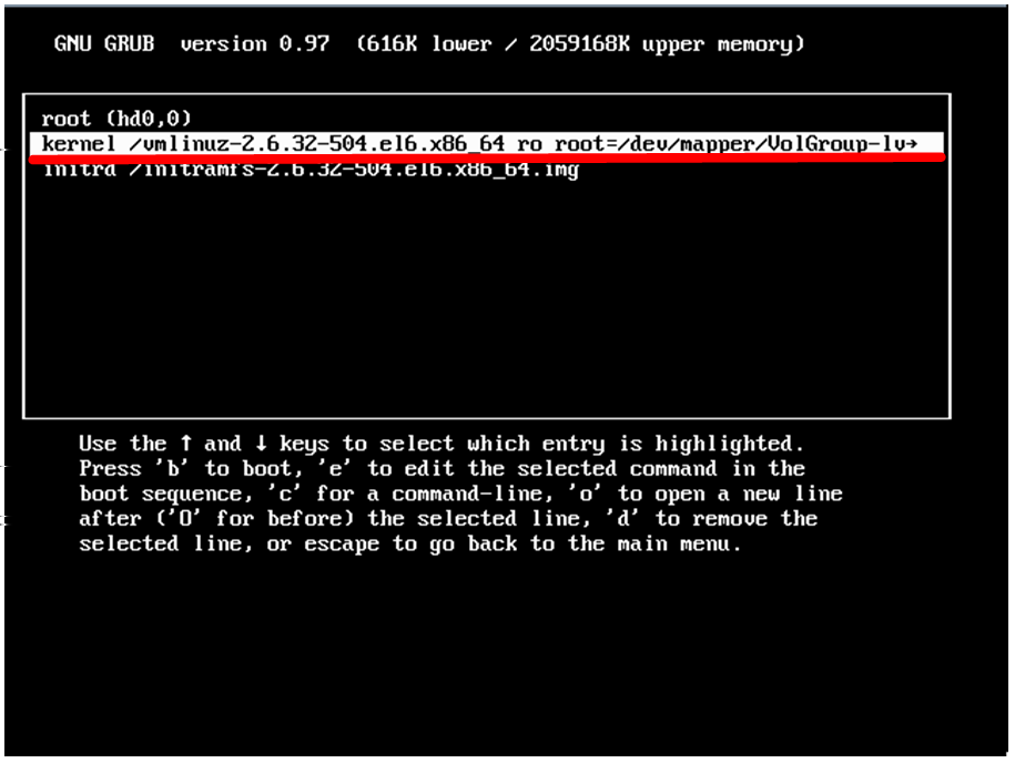 4. ブートオプション設定画面に移ります ブートオプションから "intel_iommu=on","amd_iommu=on" 設定を削除し,[Enter] キーを押してください 5. 次の画面が表示されたら [B] キーを押してください 6. OS が起動します 引き続き 2.3.1 設定作業手順 の項番 4 を参照し,/boot/grub/grub.