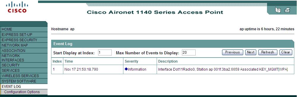 5-2 Cisco Aironet1140 接続成功時ステイタス EVENT LOG