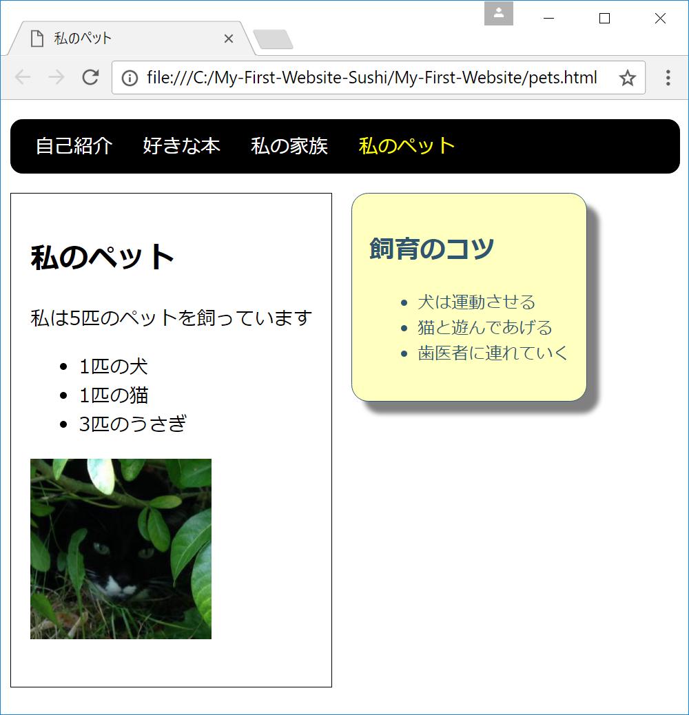 CSS を修正して以下のような見た目にしてください 幅を狭くしたとき ヒント box-shadow: 10px 10px 5px gray; color: #2F5670; list-style-type: square;