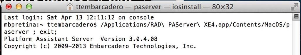 ブリッジ RAD PAServer XE4 を OS Xにインストール RAD Studio 11.0 PAServer RADPAServerXE4.