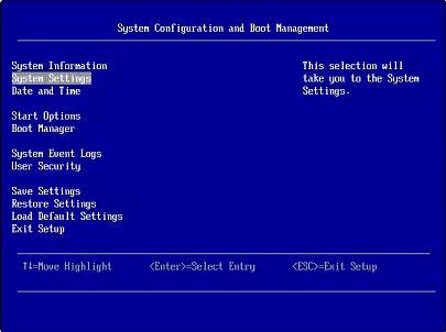 1. 電源 ON 後 System x のロゴ画面が表示されるので <F1> キーを押して System Configuration and Boot Management を起動します (System x