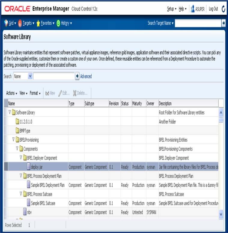 Oracle EM 12c: ソフトウェア ライブラリ データセンター間にスケーラブルに分散 コンポーネント ディレクティブ アセンブリなどのエンティティ タイプ向けの単一のコンソール 自己更新との統合 ストレージ タイプ向けに強化されたサポート ファイル システム OMS 間の共有ファイルシステム エージェントからアクセス可能なファイル システム