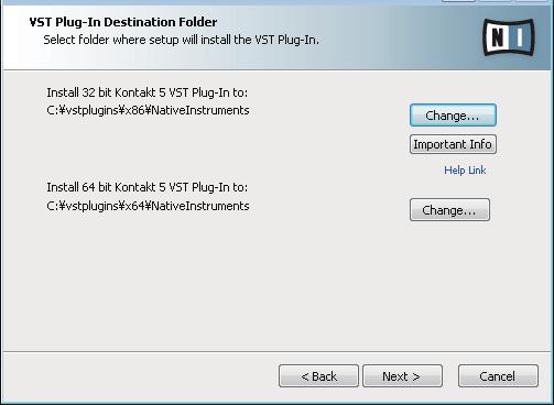 Destination Folder 画面 ( 図 5) では KONTAKT 5 PLAYER のインストール先に変更がなければ [ Next > ] をクリックします インストール先を変更する場合は [ Change... ] ボタンをクリックしてインストール先を変更します 図 4 6.