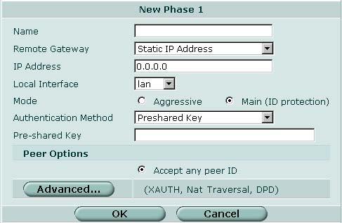 自動キー VPN - IPSEC 2 つの VPN ピア ( または VPN サーバとそのクライアント ) の身元を認証するのに 事前共有キーまたはデジタル証明が使用されるか 接続が試みられた際 リモート VPN ピアまたはクライアントを識別するのに 特別な識別子 証明書識別名 またはグループ名が使用されるか 基本的な IPSec フェーズ 1 パラメータを定義するには [VPN]