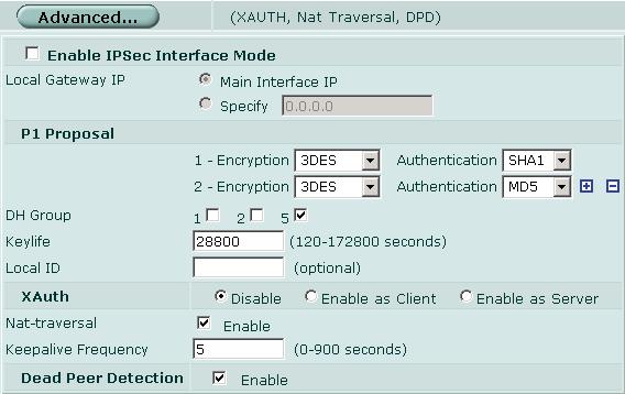 自動キー VPN - IPSEC [Accept this peer certificate only] [Accept this peer certificate group only] フェーズ 1 詳細設定の定義 セキュリティ証明書を使用して リモートピアまたはダイヤルアップクライアントを認証します このオプションの隣に表示されるリストから証明書を選択します 証明書は [User]