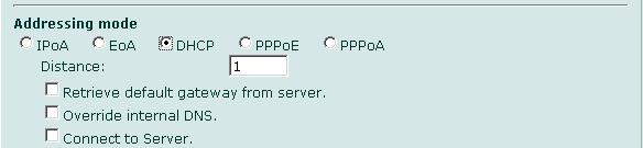 ADSL インタフェースの DHCP 設定 [Status] [Obtained IP/Netmask] [Renew] [Expiry Date] FortiGate ユニットが DHCP サーバに接続し アドレッシング情報を取得するときの DHCP の状態メッセージを表示します アドレッシングモードの状態メッセージを更新するには [Status] を選択します これは [Edit]
