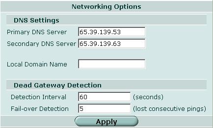 ネットワークオプション システム - ネットワーク DNS サーバや停止ゲートウェイ検出の設定を行うには [System] [Network] [Options] の順に選択します 図 41: ネットワークオプション - 200 以上の FortiGate モデル 図 42: ネットワークオプション - 100 以下の番号のモデル [Obtain DNS