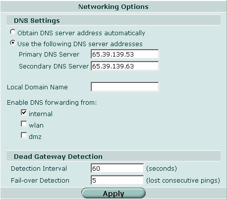 インタフェース上で DHCP が使用されている場合は DNS サーバ IP アドレスも取得します NAT/ ルートモードでのみ使用できます また インタフェースの DHCP 設定で [Override internal DNS] もオンにする必要があります 80 ページの インタフェース上での DHCP の設定 を参照してください このオプションは 100
