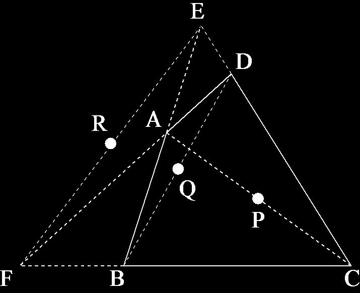 ニュートンの定理 四角形 ABCD の対辺 AB, CD の延長線の交点を E AD, BC の延長線の交点を F