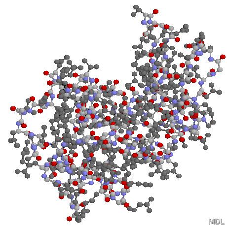 卵白リゾチームという酵素の三次構造 (Ball & Stick) 薄い灰色 : 炭素 赤 :