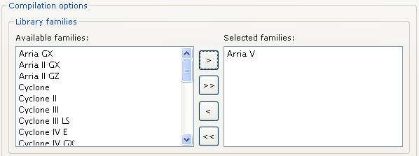 Available families のリストより ターゲット デバイス ファミリを選択し ボタンをクリックして Selected families へ移行します ( 図 2-1-4) 図 2-1-4 Selected families 補足 Selected families