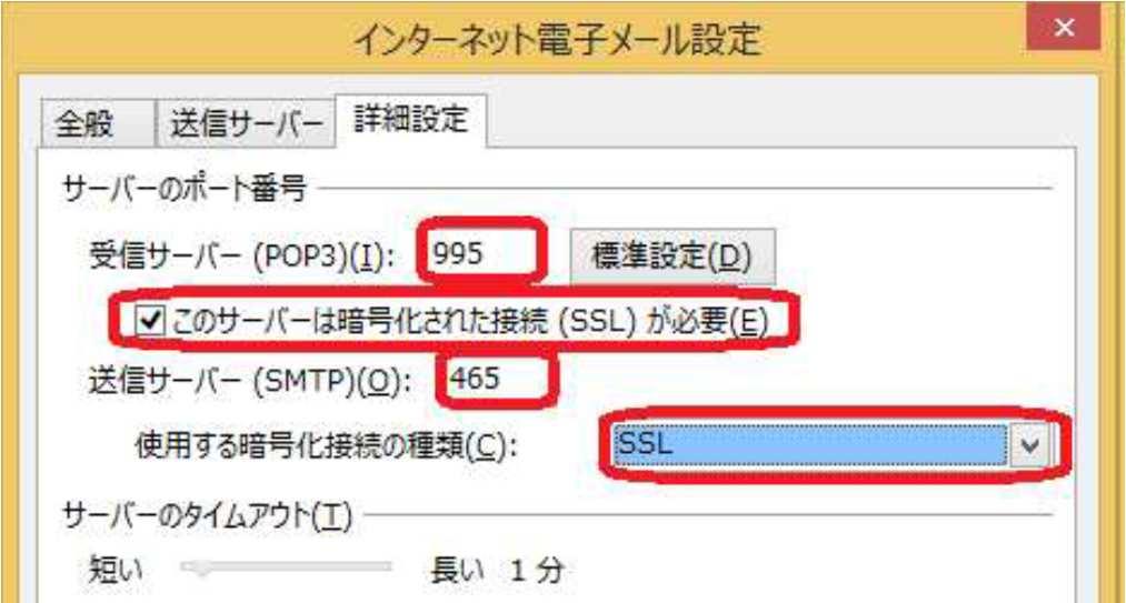 の画面が表示されますので 送信メールサーバ (SMTP) 欄に smtp.tkcnet.ne.jp と入力されていることを確認し 詳細設定 をクリックします ( smtp.