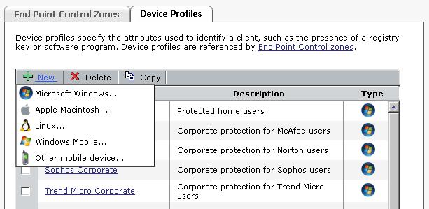 7.2 Device Profile End Point Control Device Profiles Device Profile PC New Microsoft