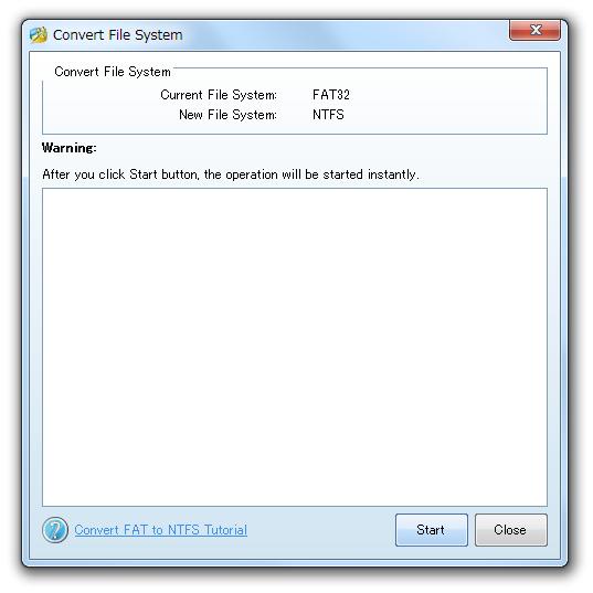 Format Partition という画面が表示される 通常はそのまま OK ボタンを押せば OK ですが 必要に応じてファイルシステムやクラスタサイズ を設定できるようにもなっている FAT パーティションを NTFS に変換