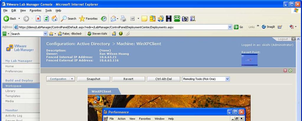 VMware Lab Manager 操作画面 2 1 の
