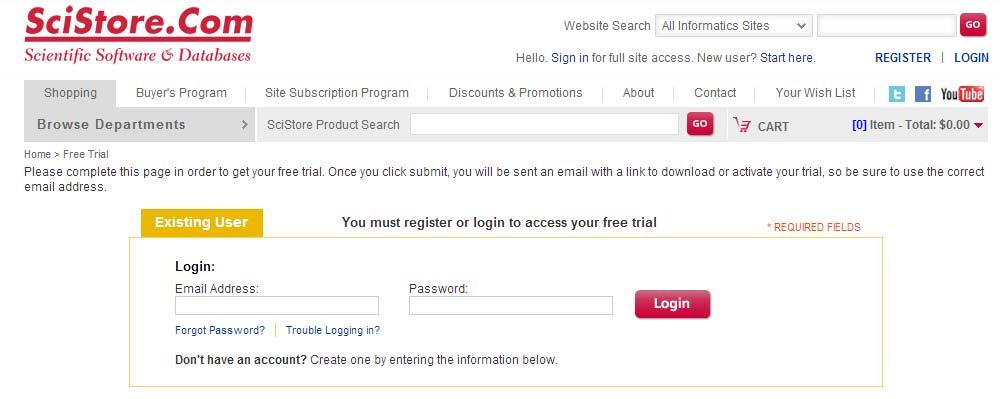 Spotfire のダウンロード (2) SciStoreにユーザー登録が無い場合には 右の画面が表示されます Account Informationに必要事項を記入してSubmitしてください この際の