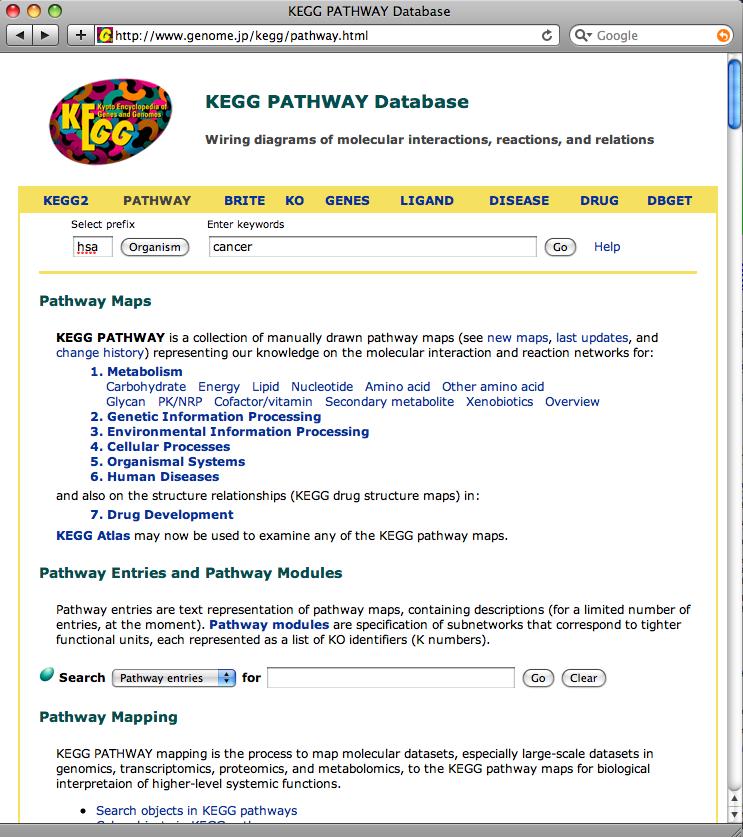 PATHWAY の検索とマッピング キーワード検索 Entry, Name, Description フィールドとマップ中のオブ ジェクト 遺伝子 オーソロ グ 反応