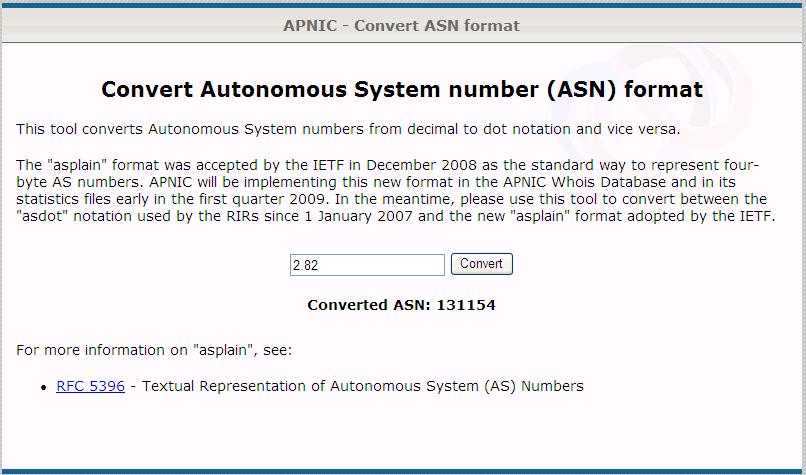 AS Number Format 表記問題 RFC5396 で asplain に CORON : ー >ASDOT.