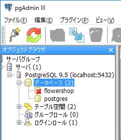データベースツリーに flowershop