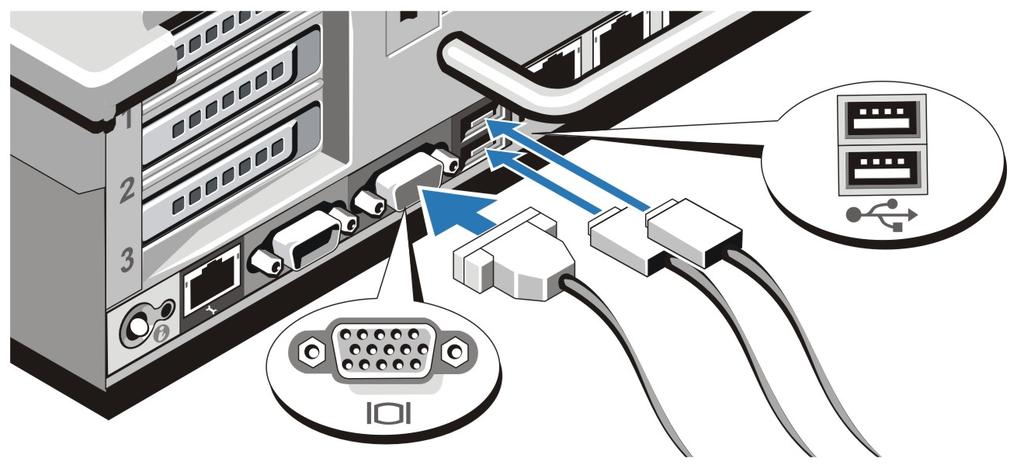 およびラックへの取り付け手順に従ってください 図 1. ラックへのレールとシステムの取り付け 光学キーボード マウス およびモニタの接続 図 2.