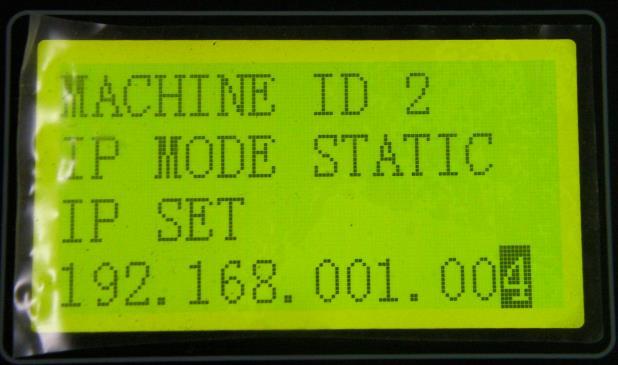 レーザー加工機 2 の設定を行います MACHINE ID 2 IP MODE STATIC IP SET 192.168.001.