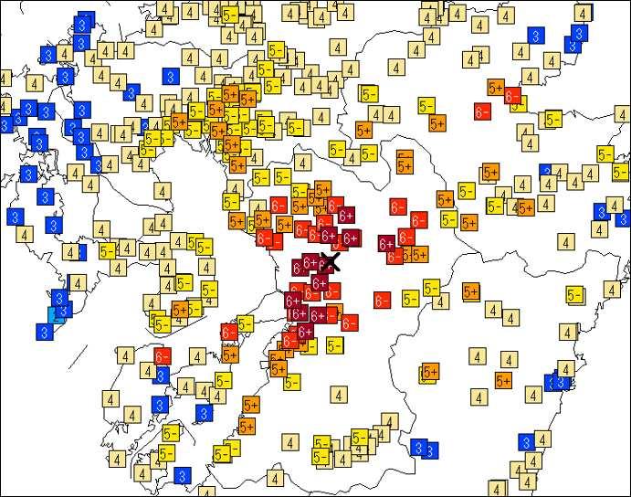 各地域の震度分布 : 震央