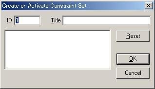 まず 固定点を登録する. [Model] [Constraint] [Set] を選択する. すると というウインドウが表示される. ここで Title に固定点の名前を入れ ( 今回は Fix Pos) OK を押す. 次に 固定点を選択する.