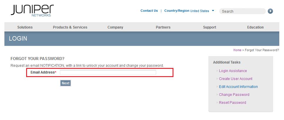 3 パスワード再発行手続画面で ご登録いただいた Email アドレスを入力し Next をクリックします パートナーセンター ID の Email メールアドレスを入力してください 4 Registration-people@juniper.