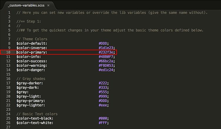 color-primary を変更してファイルを保存すると 以下の例のように Scout に変更が表示されます Scout は